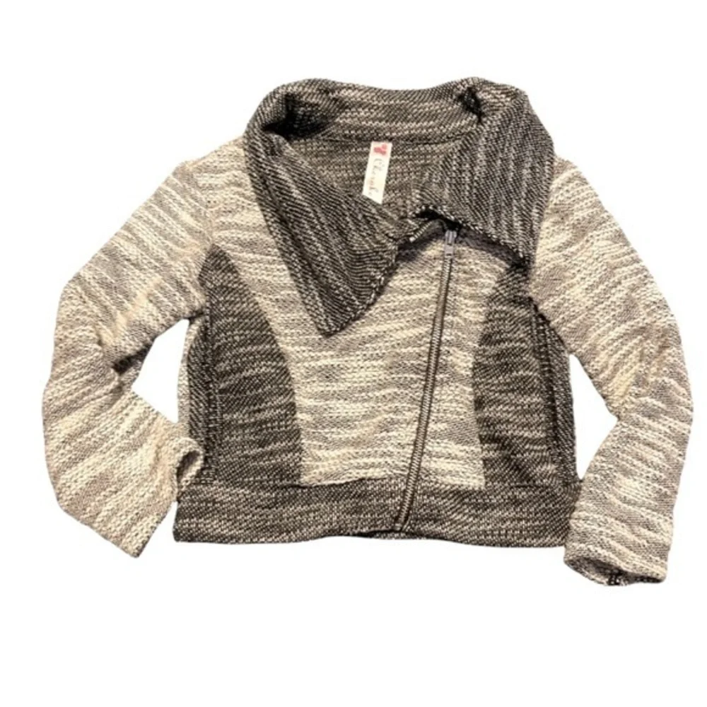 Cherokee 4T dark & light grey tweed  marl cotton blend zip moto‎ jacket